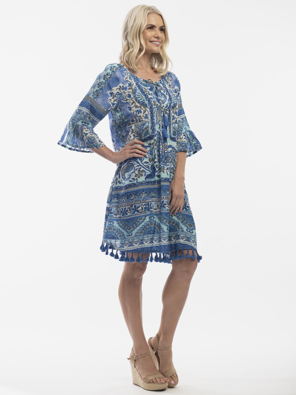 Orientique Modré dámské vzorované šaty Orientique