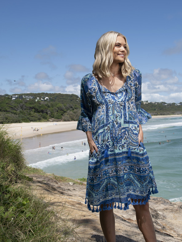 Orientique Modré dámské vzorované šaty Orientique