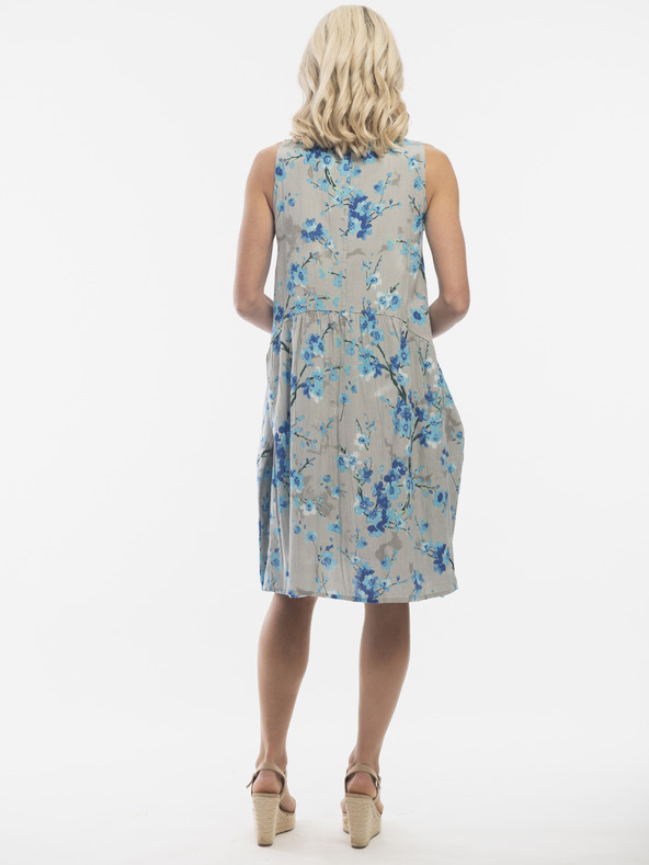 Orientique Modro-šedé dámské květované šaty s příměsí lnu Orientique