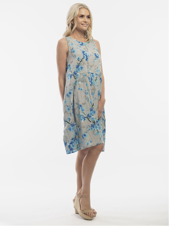 Orientique Modro-šedé dámské květované šaty s příměsí lnu Orientique