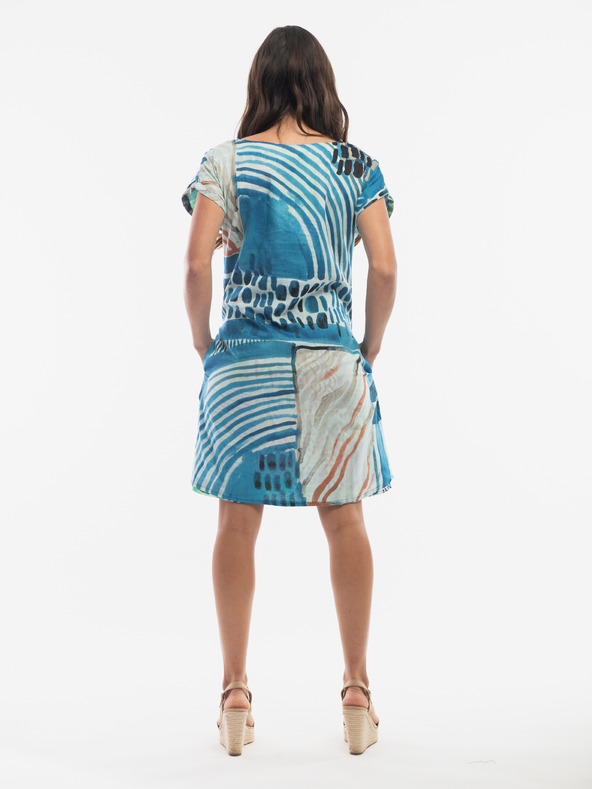 Orientique Modro-světle zelené dámské vzorované oboustranné šaty Orientique