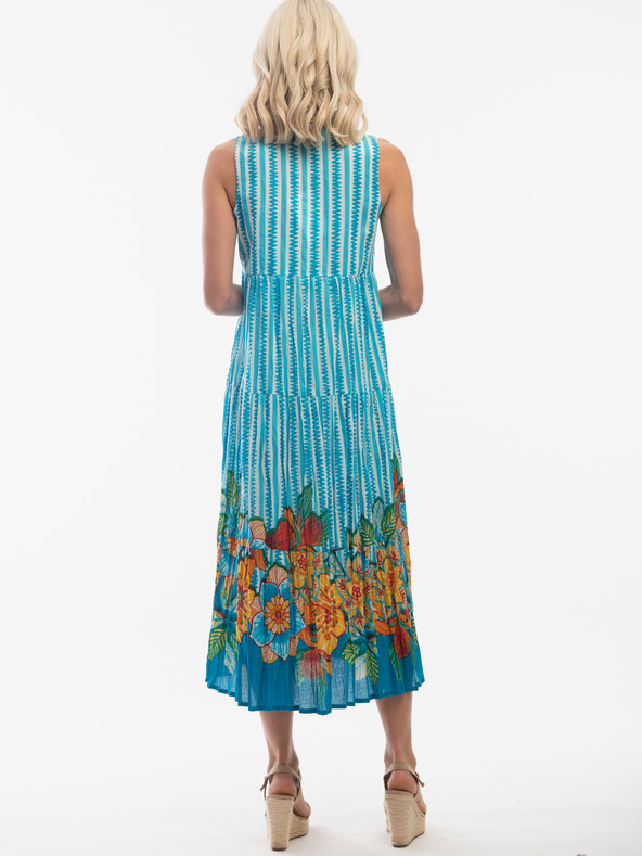 Orientique Bílo-světle modré dámské vzorované oboustranné šaty Orientique