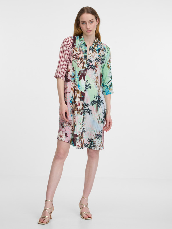 Orientique Hnědo-zelené dámské vzorované košilové šaty Orientique