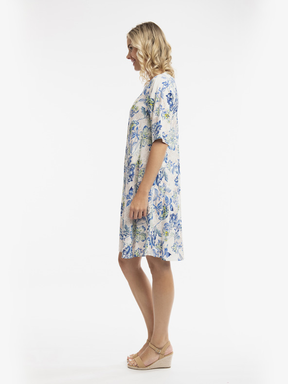 Orientique Bílo-modré dámské vzorované šaty Orientique Rhodes