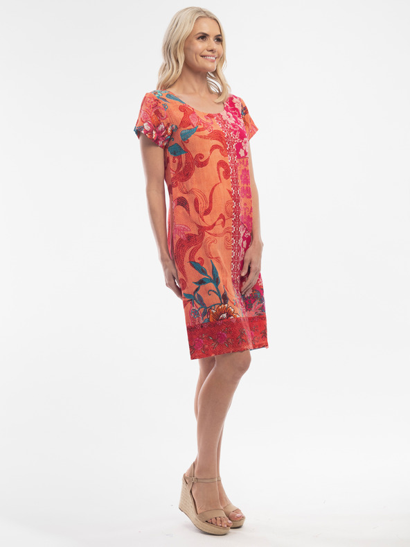 Orientique Červeno-oranžové dámské vzorované šaty Orientique