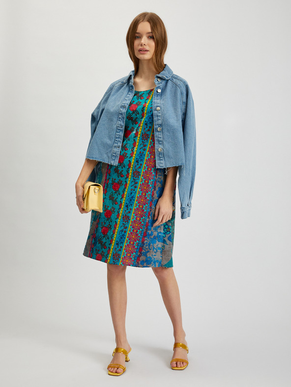 Orientique Modro-petrolejové dámské vzorované šaty Orientique