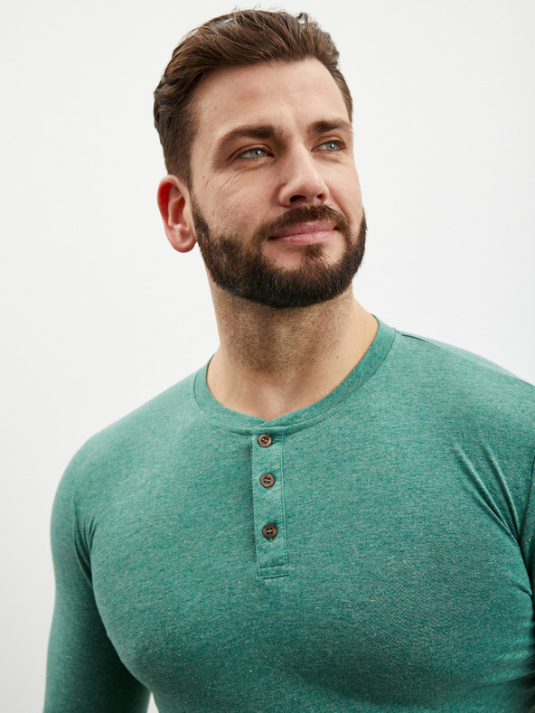 ZOOT.lab Zelené pánské žíhané tričko s knoflíky ZOOT.lab Diego
