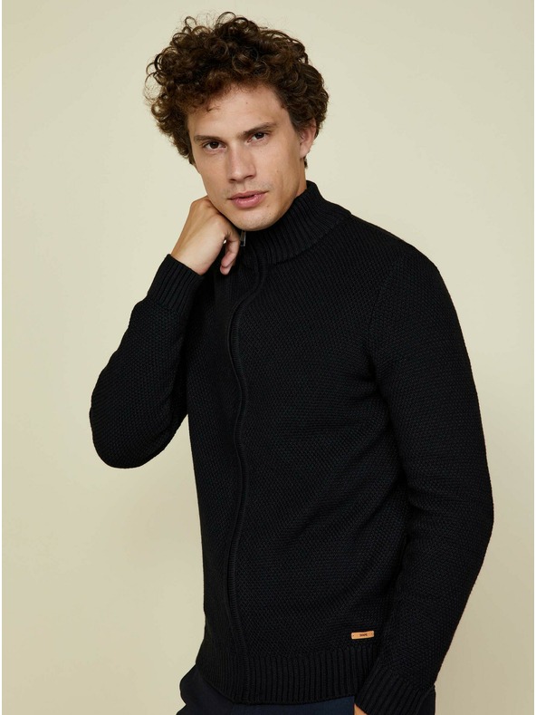 ZOOT.lab Černý pánský svetr na zip se stojáčkem ZOOT.lab Brad
