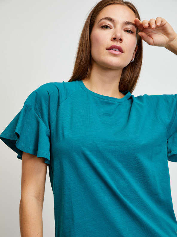 ZOOT.lab Petrolejové tričko s volánovými rukávy ZOOT.lab Aurelia