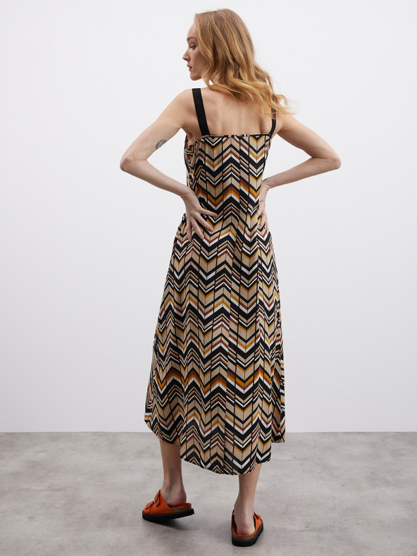 ZOOT.lab Černo-hnědé dámské vzorované midišaty ZOOT.lab Nichel