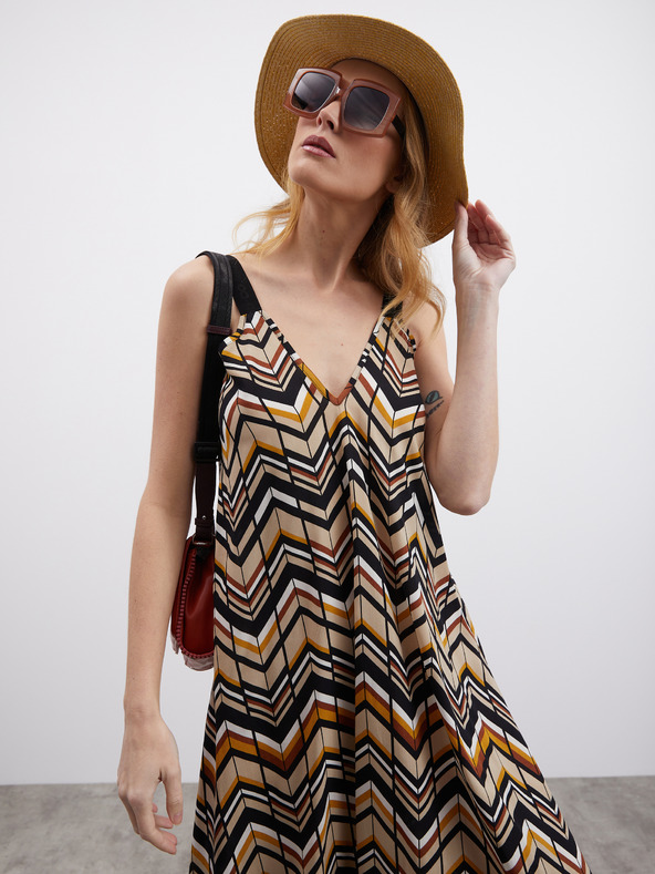 ZOOT.lab Černo-hnědé dámské vzorované midišaty ZOOT.lab Nichel