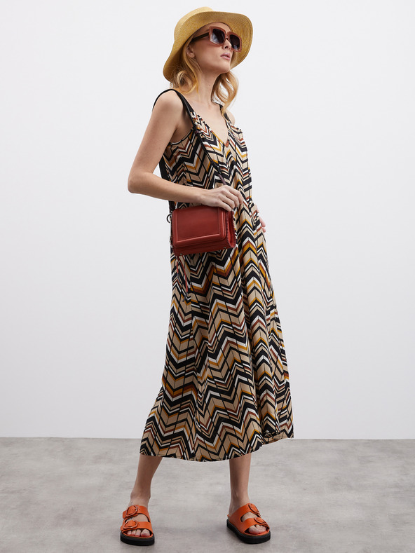 ZOOT.lab Černo-hnědé dámské vzorované midišaty ZOOT.lab Nichel