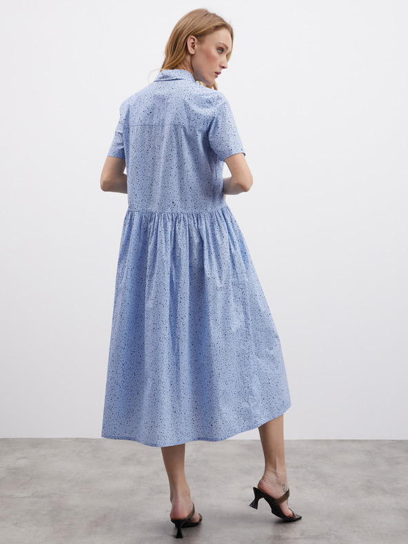 ZOOT.lab Světle modré dámské vzorované košilové midišaty ZOOT.lab Reed