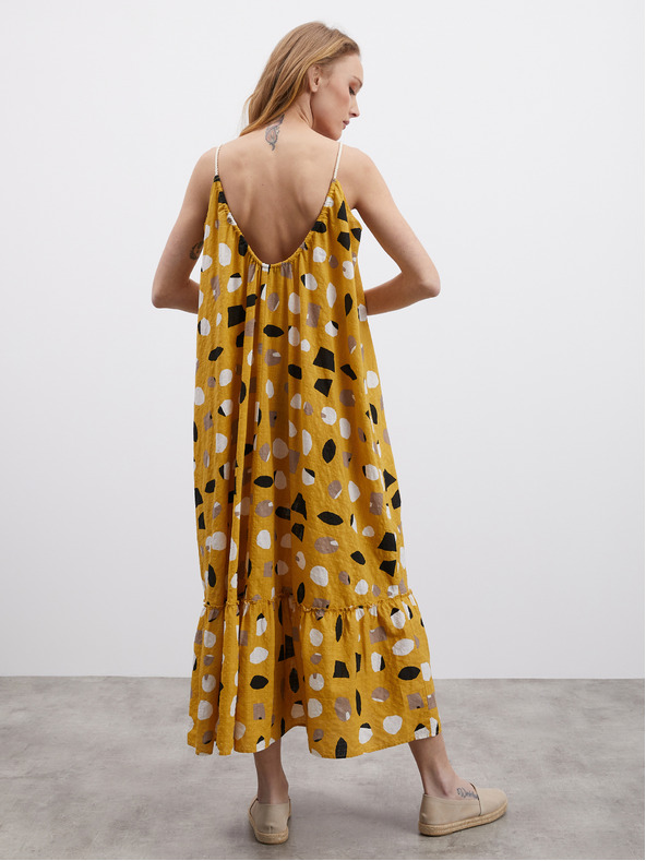 ZOOT.lab Hořčicové dámské vzorované maxišaty s volánem ZOOT.lab Grete