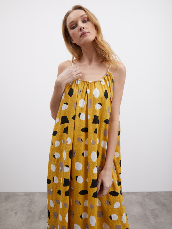 ZOOT.lab Hořčicové dámské vzorované maxišaty s volánem ZOOT.lab Grete