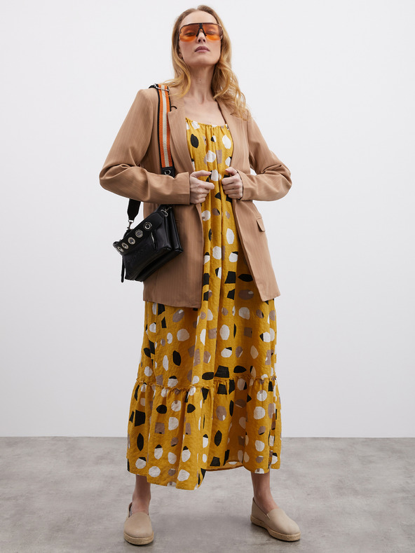 ZOOT.lab Hořčicové dámské vzorované maxišaty s volánem ZOOT.lab Grete