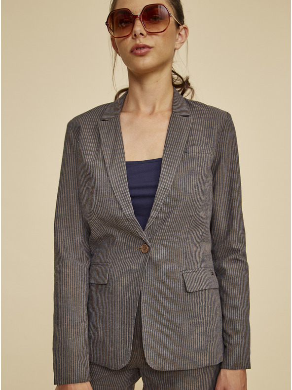 ZOOT.lab Hnědé dámské pruhované sako s příměsí lnu ZOOT.lab Dorothy