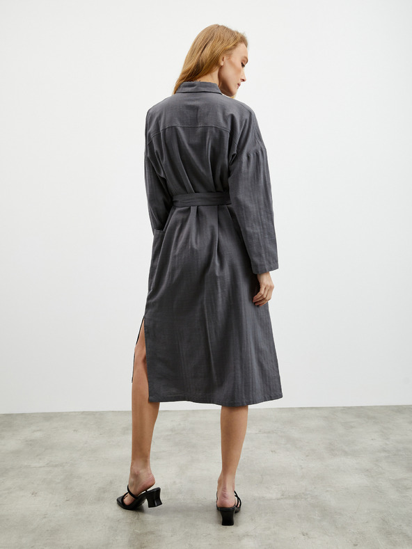 ZOOT.lab Tmavě šedé dámské košilové šaty s příměsí lnu ZOOT.lab Darsha