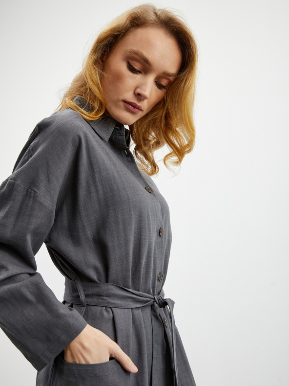 ZOOT.lab Tmavě šedé dámské košilové šaty s příměsí lnu ZOOT.lab Darsha