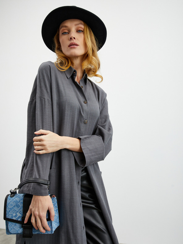 ZOOT.lab Tmavě šedé dámské košilové šaty s příměsí lnu ZOOT.lab Darsha