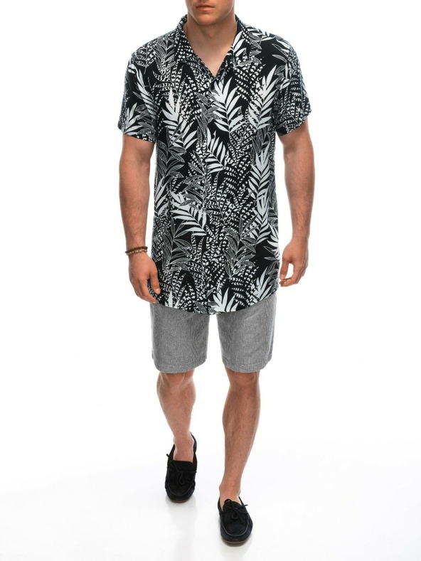 Ombre Clothing Pánské viskózové vzorované tričko s krátkým rukávem OM-SHPS-0113 Ombre Clothing černá