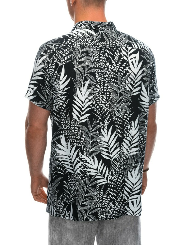 Ombre Clothing Pánské viskózové vzorované tričko s krátkým rukávem OM-SHPS-0113 Ombre Clothing černá