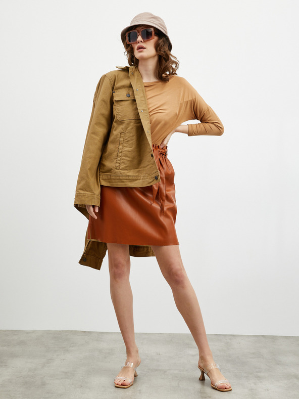 ZOOT.lab Hnědá dámská koženková sukně se zavazováním ZOOT.lab Ryoko