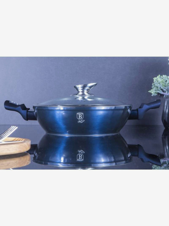 Berlingerhaus Pekáč kulatý s mramorovým povrchem a poklicí 24 cm BERLINGERHAUS Metallic Line Aquamarine Edition