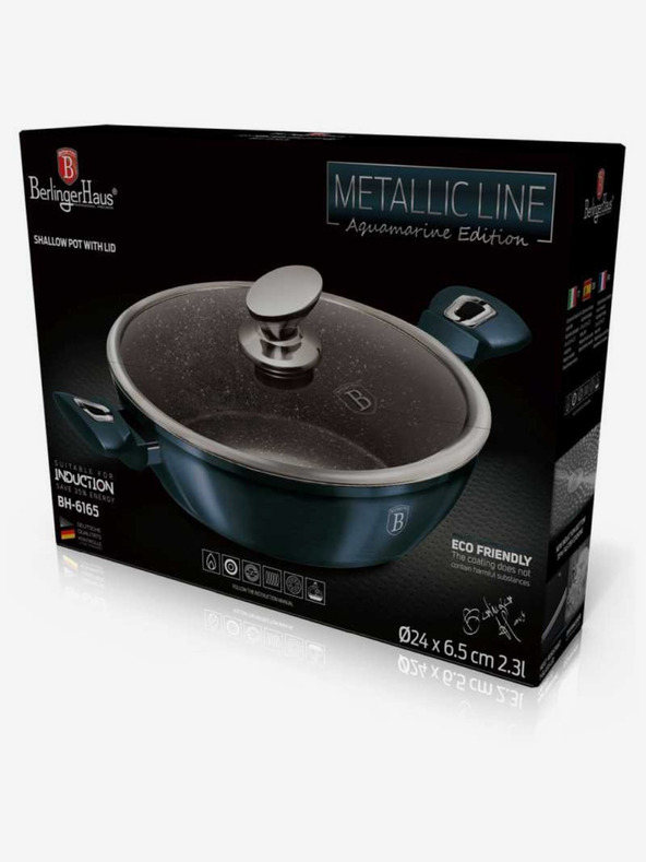 Berlingerhaus Pekáč kulatý s mramorovým povrchem a poklicí 24 cm BERLINGERHAUS Metallic Line Aquamarine Edition