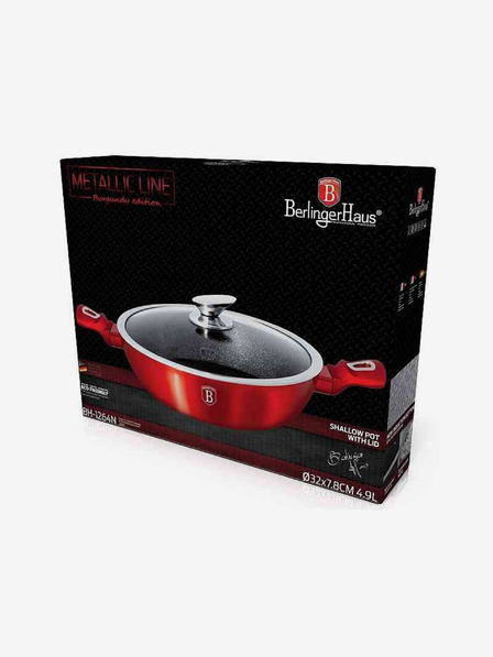 Berlingerhaus Kulatý pekáč s mramorovým povrchem a poklicí 32 cm BERLINGERHAUS Burgundy Metallic Line