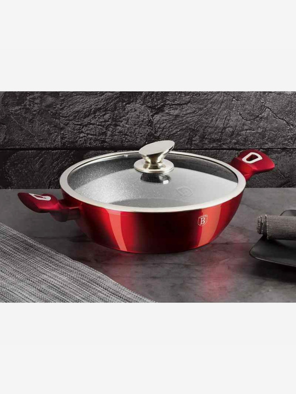 Berlingerhaus Kulatý pekáč s mramorovým povrchem a poklicí 32 cm BERLINGERHAUS Burgundy Metallic Line