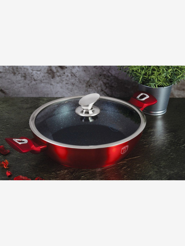 Berlingerhaus Kulatý pekáč s mramorovým povrchem a poklicí 32 cm BERLINGERHAUS Burgundy Metallic Line