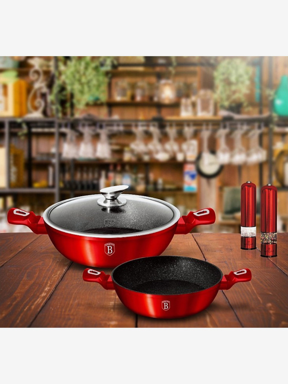 Berlingerhaus Kulatý pekáč s mramorovým povrchem a poklicí 32 cm BERLINGERHAUS Burgundy Metallic Line