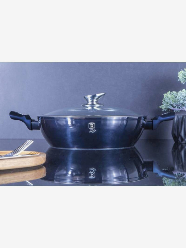 Berlingerhaus Pekáč kulatý s mramorovým povrchem a poklicí 28 cm BERLINGERHAUS Metallic Line Aquamarine Edition