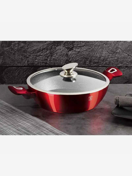 Berlingerhaus Kulatý pekáč s mramorovým povrchem a poklicí 28 cm BERLINGERHAUS Burgundy Metallic Line