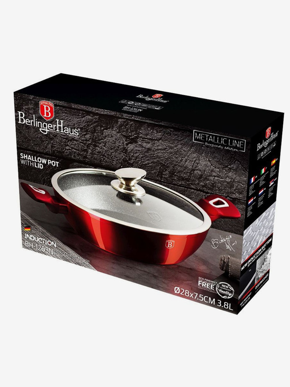 Berlingerhaus Kulatý pekáč s mramorovým povrchem a poklicí 28 cm BERLINGERHAUS Burgundy Metallic Line