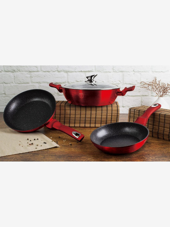 Berlingerhaus Kulatý pekáč s mramorovým povrchem a poklicí 28 cm BERLINGERHAUS Burgundy Metallic Line