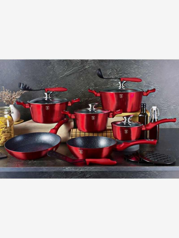 Berlingerhaus Kulatý pekáč s mramorovým povrchem a poklicí 28 cm BERLINGERHAUS Burgundy Metallic Line