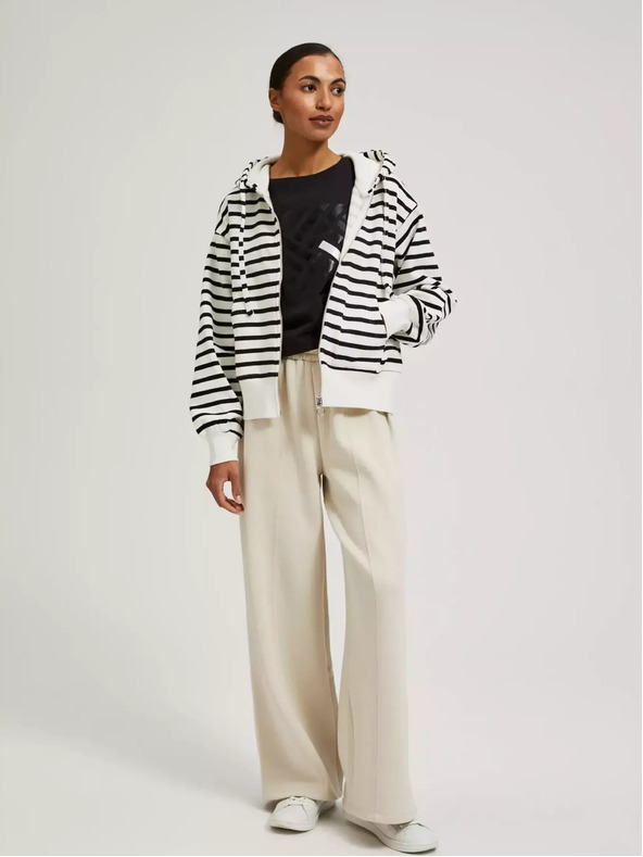 Moodo Černo-bílá  pruhovaná mikina s kapucí na zip Moodo