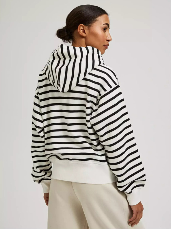 Moodo Černo-bílá  pruhovaná mikina s kapucí na zip Moodo