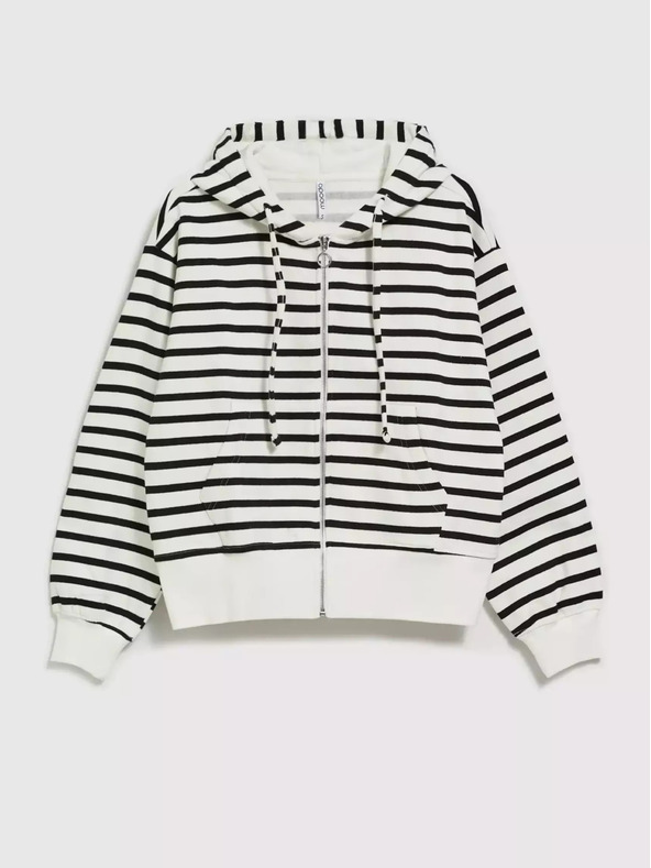 Moodo Černo-bílá  pruhovaná mikina s kapucí na zip Moodo