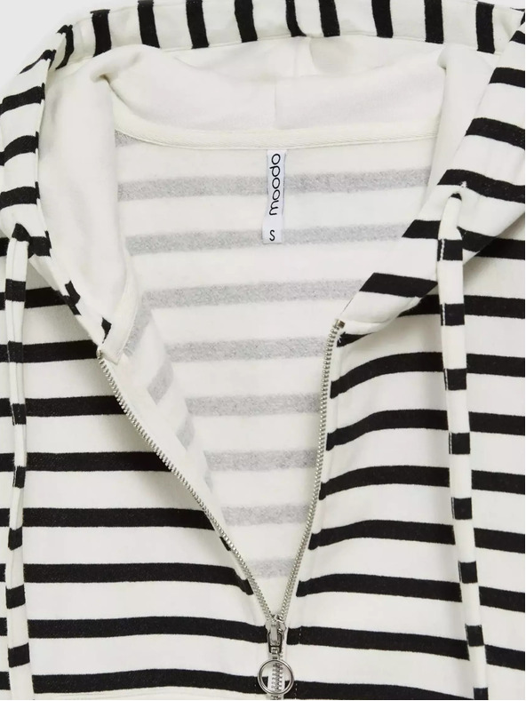 Moodo Černo-bílá  pruhovaná mikina s kapucí na zip Moodo