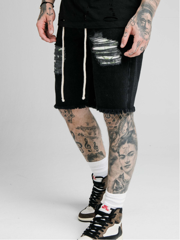 Siksilk Černé pánské džínové kraťasy  SikSilk