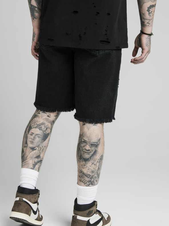 Siksilk Černé pánské džínové kraťasy  SikSilk
