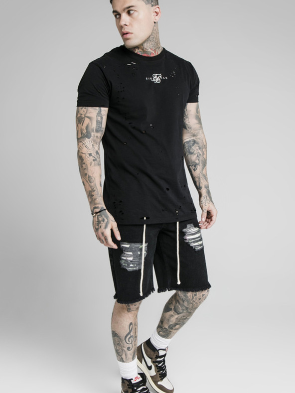 Siksilk Černé pánské džínové kraťasy  SikSilk
