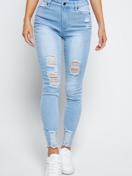 Siksilk Modré dámské džíny - JEANS SKINNY DISTRESSED