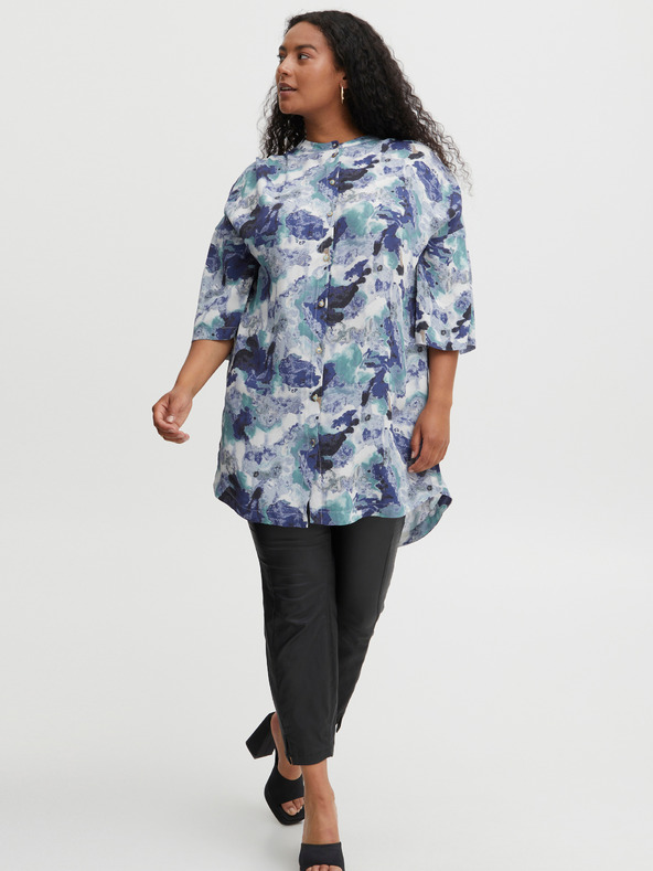 Fransa Modrá vzorovaná košile s prodlouženou zadní částí Fransa