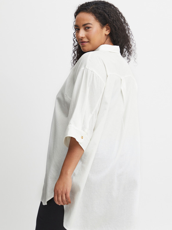 Fransa Bílá dámská košile s příměsí lnu Fransa