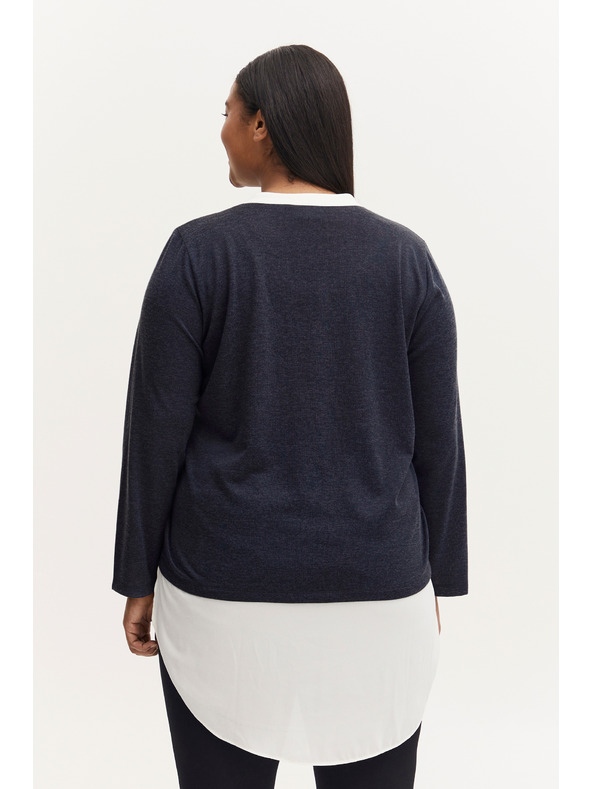 Fransa Tmavě modrý dámský svetr s košilovou vsadkou Fransa