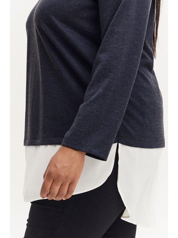 Fransa Tmavě modrý dámský svetr s košilovou vsadkou Fransa